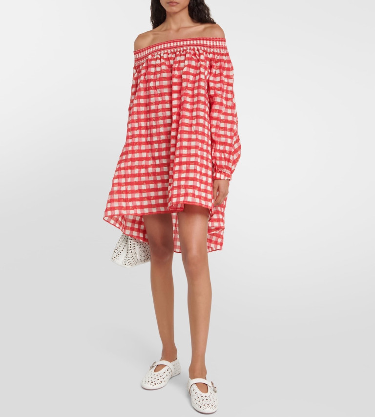 Alaia Gingham Off-Shoulder Minidress