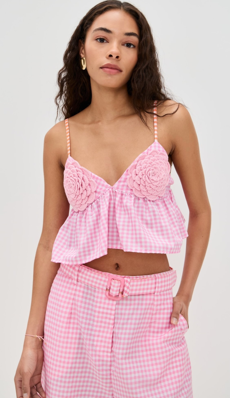 Pitusa Crochet Flower Peplum Top
