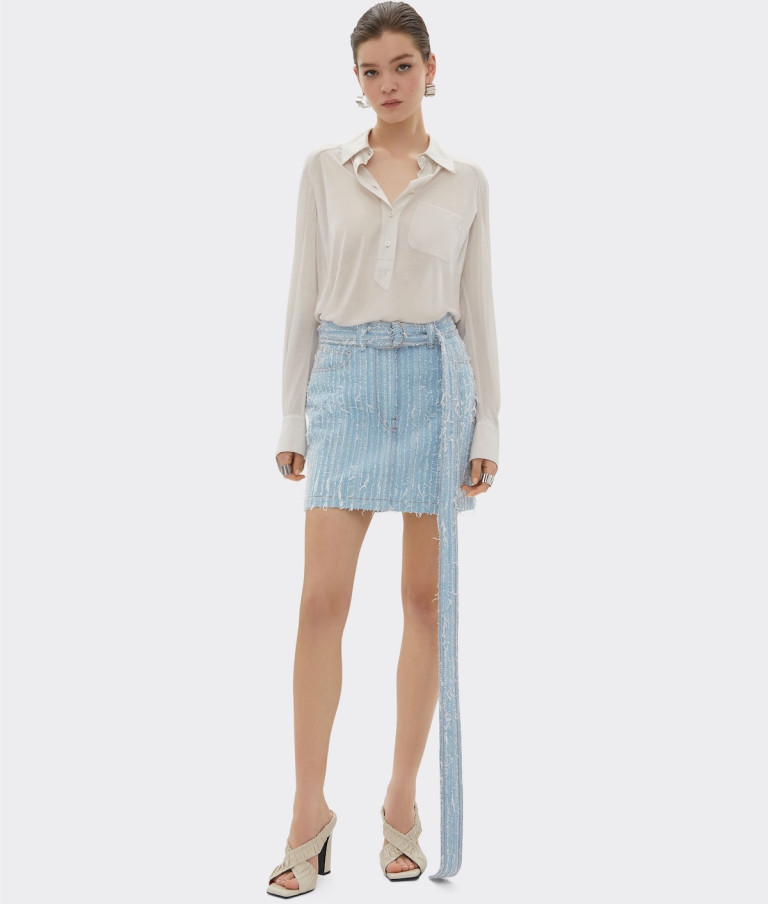 Ferrari Miniskirt in Frayed Faded Denim