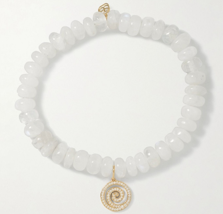 Sydney Evan Small Spiral 14-Karat Gold Moonstone and Diamond Bracelet