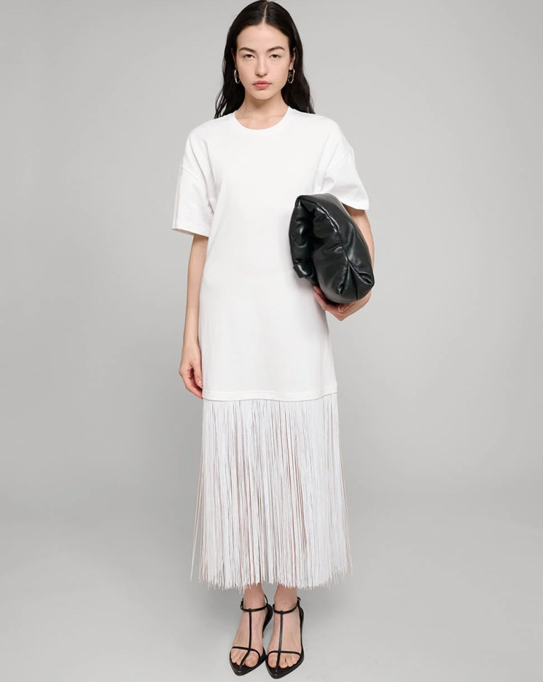 Pixie Market White Fringe Cotton Tee Dress