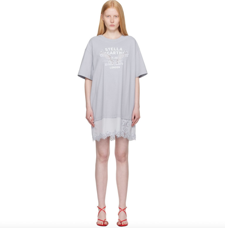 Stella McCartney Blue Lace-Insert Graphic T-Shirt Minidress