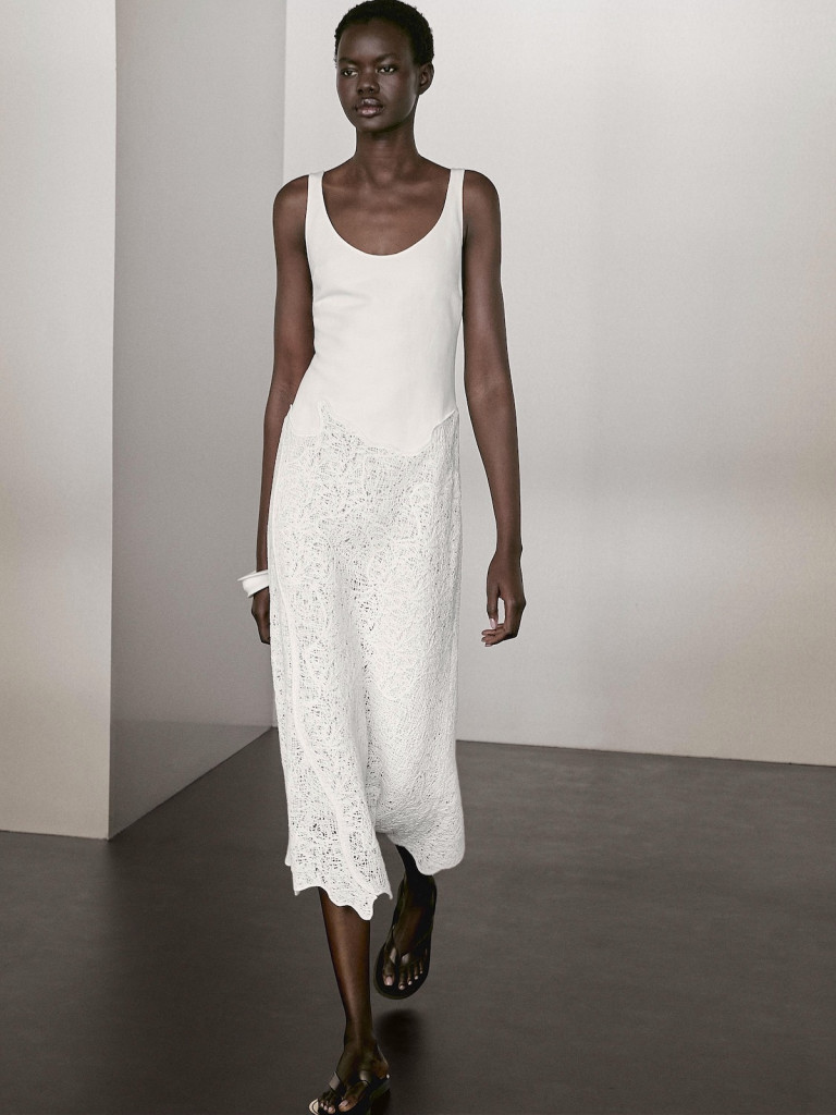 Massimo Dutti Cotton Blend Flounce Midi Dress