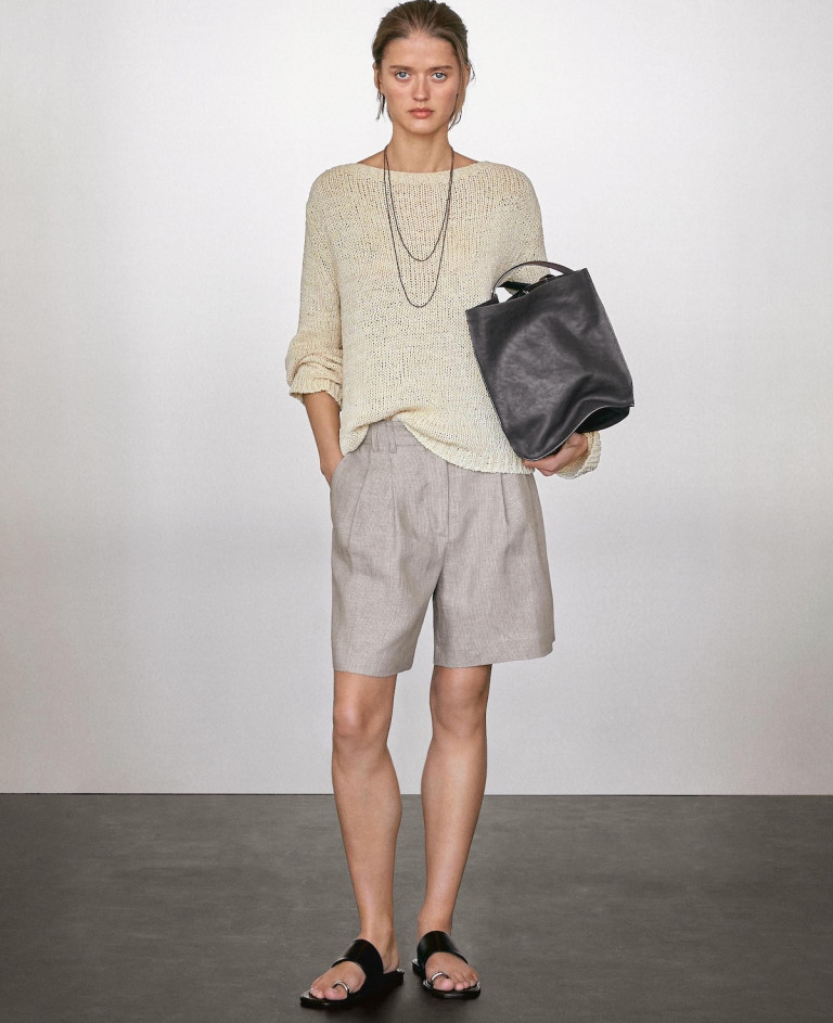 Massimo Dutti Pinstriped Linen Bermuda Shorts