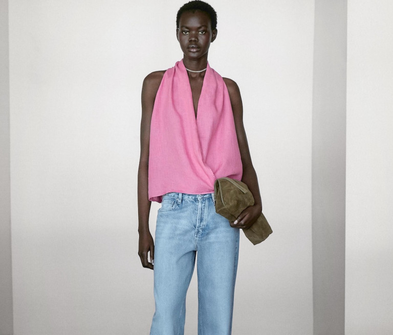 Massimo Dutti Linen Crossover Halter Top