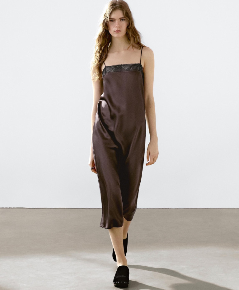 Massimo Dutti Flowing Mini Dress With Lace Detail