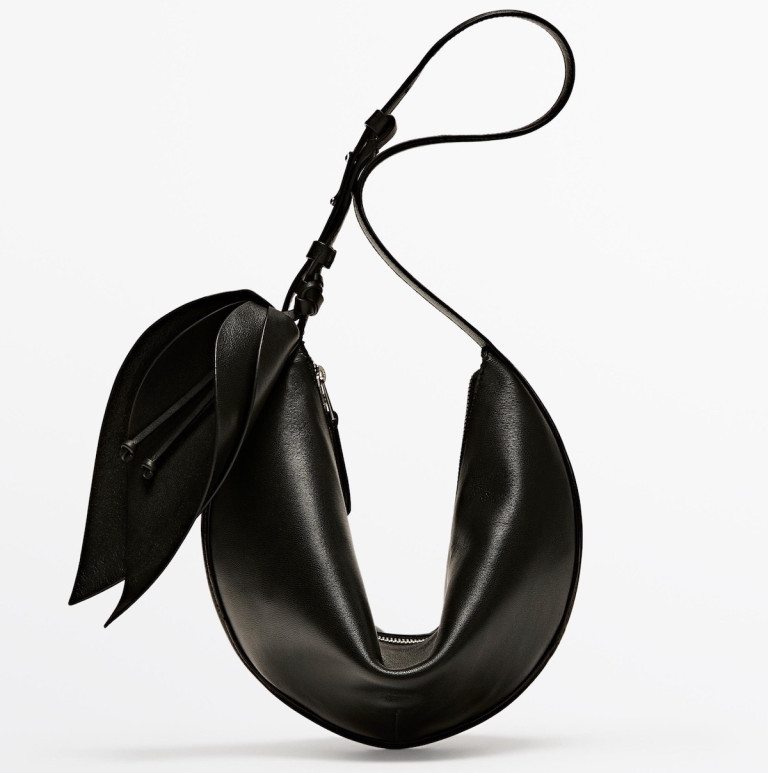 Massimo Dutti Nappa Leather Half-Moon Bag With Flower Detail