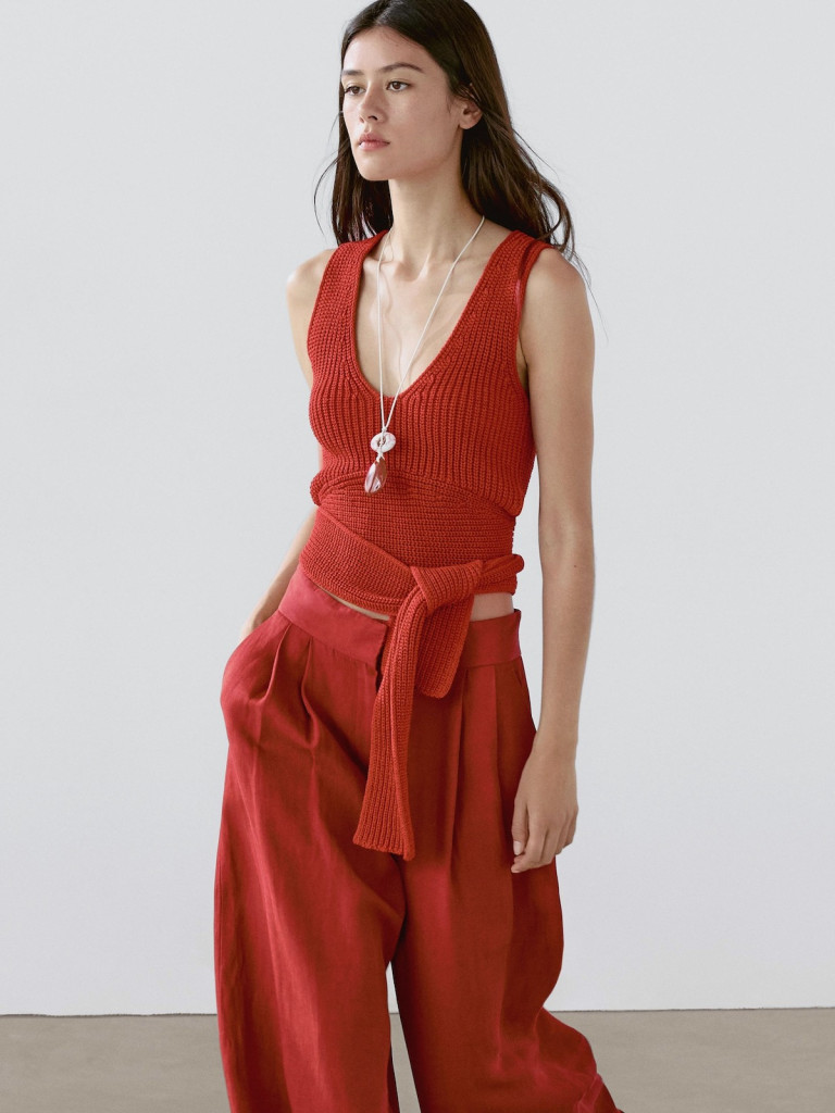 Massimo Dutti Cotton Top With Tie Detail