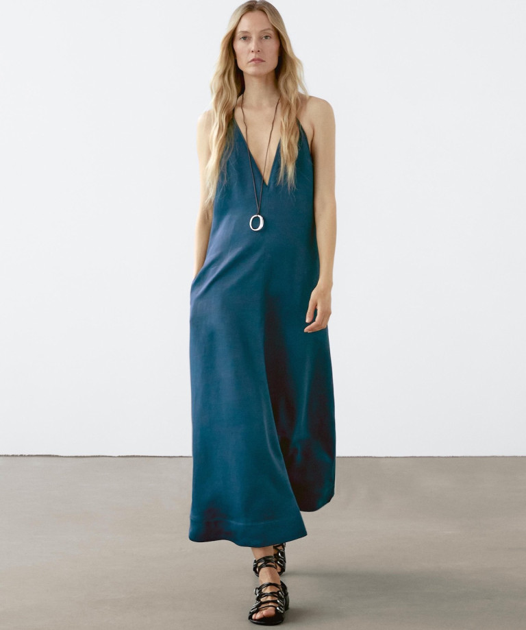 Massimo Dutti Long Flowing V-Neck Dress