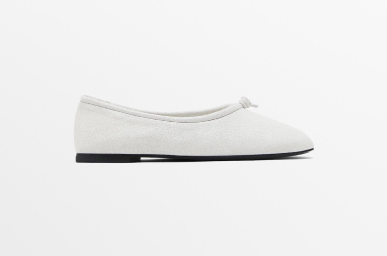 Massimo Dutti Crackled Ballet Flats With Knot