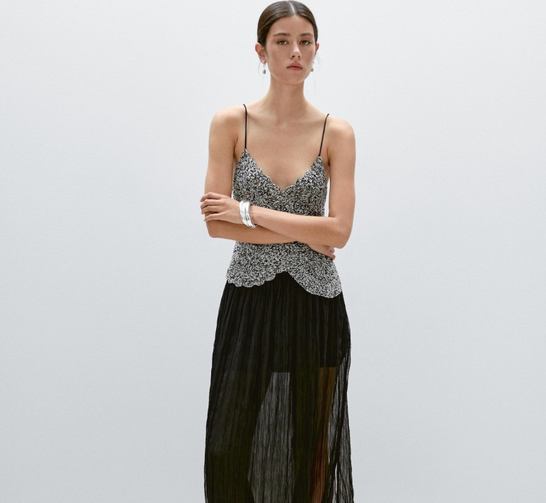 Massimo Dutti Mouline Crochet Knit Top