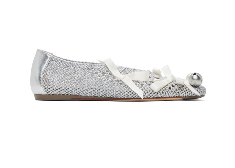 Simone Rocha Silver Bell Charm Crochet Ballerina Flats