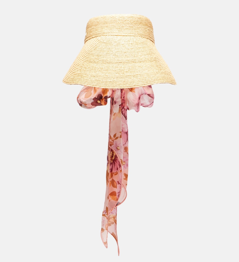 Chloe Scarf-Detail Raffia Visor