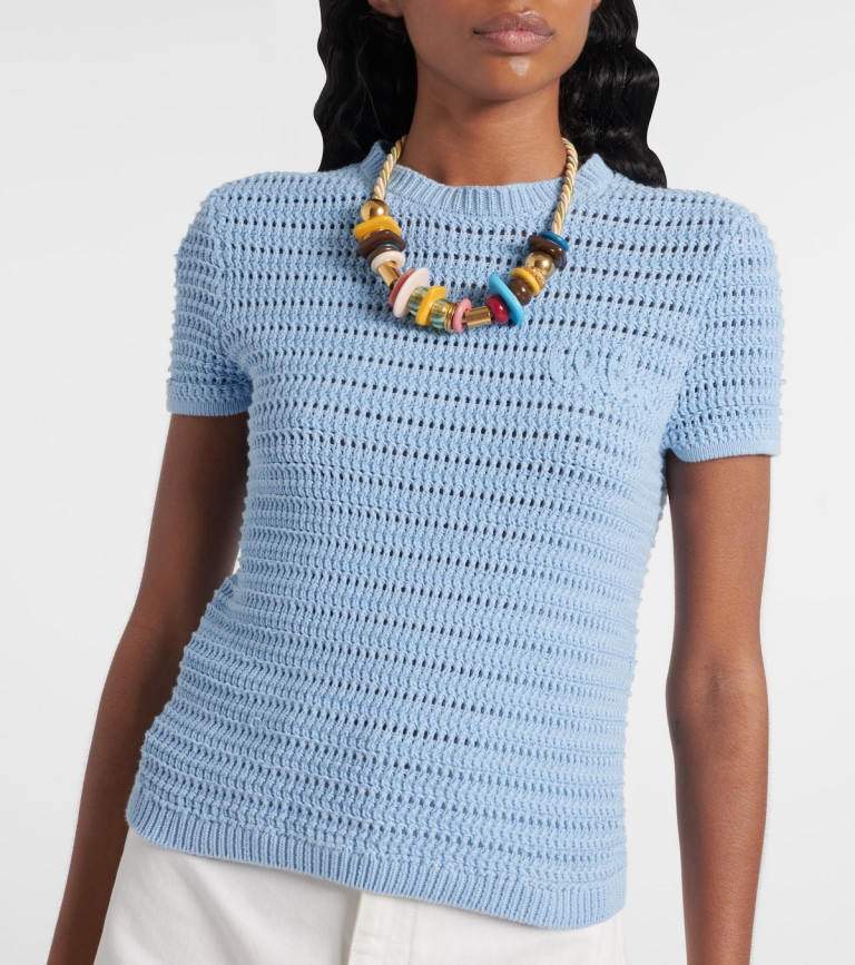 Chloe Embroidered Crochet Cotton T-Shirt