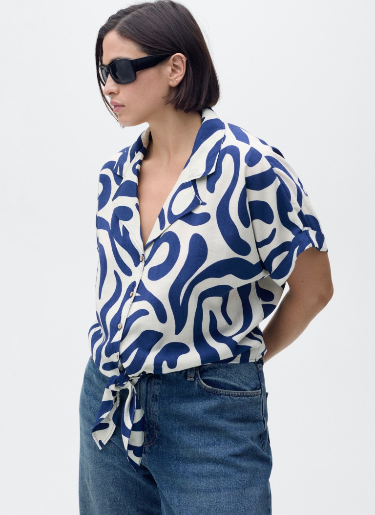 Mango Printed Crop Shirt With Knot Detail