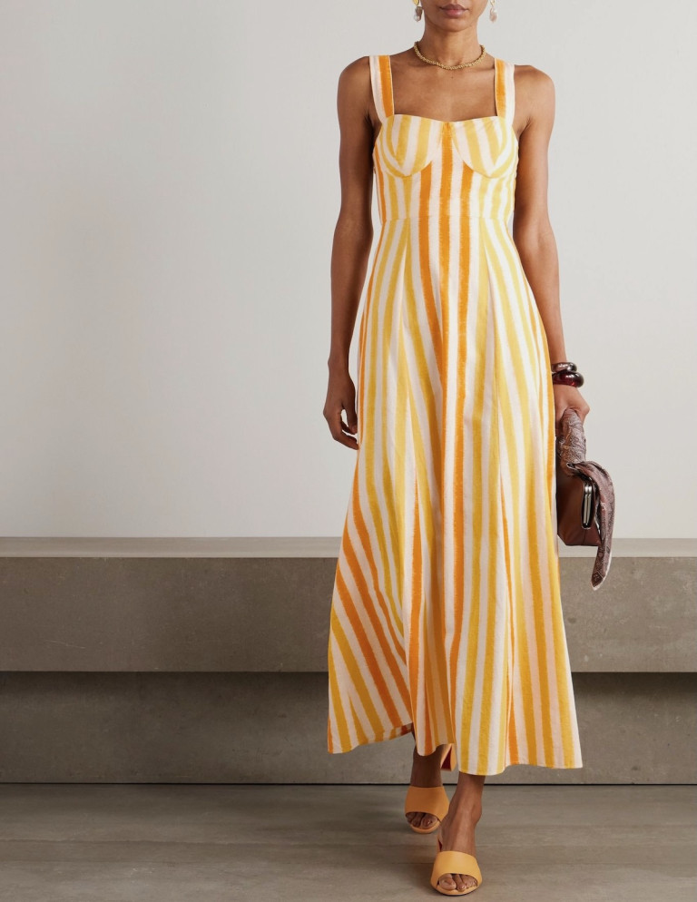 Emporio Sirenuse Azzurra Striped Cotton Maxi Dress