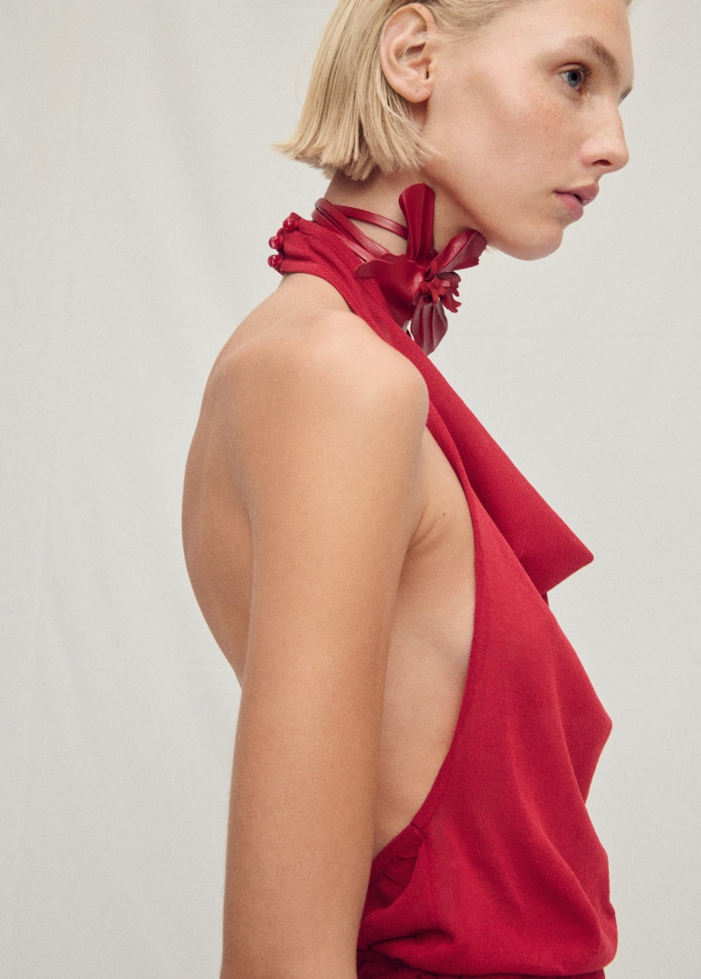 Mango Draped Knitted Top With Open Back