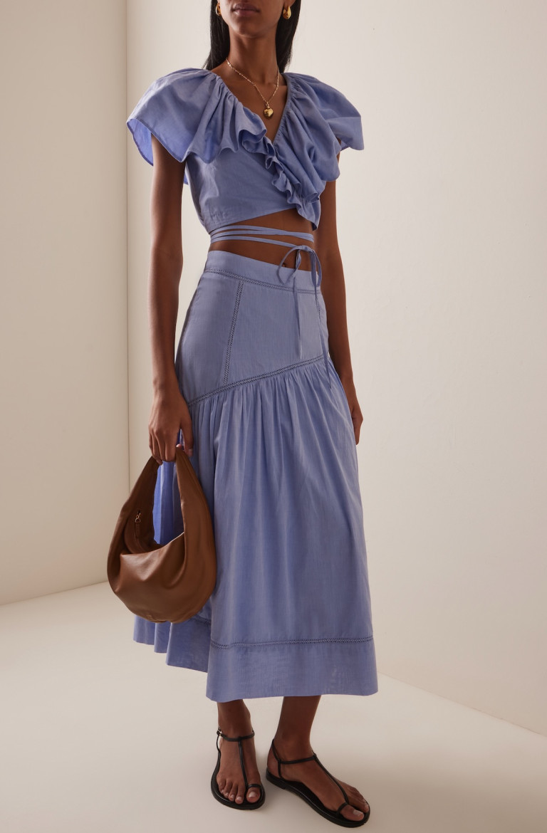 Merlette NYC Lawrence Cotton Chambray Midi Skirt