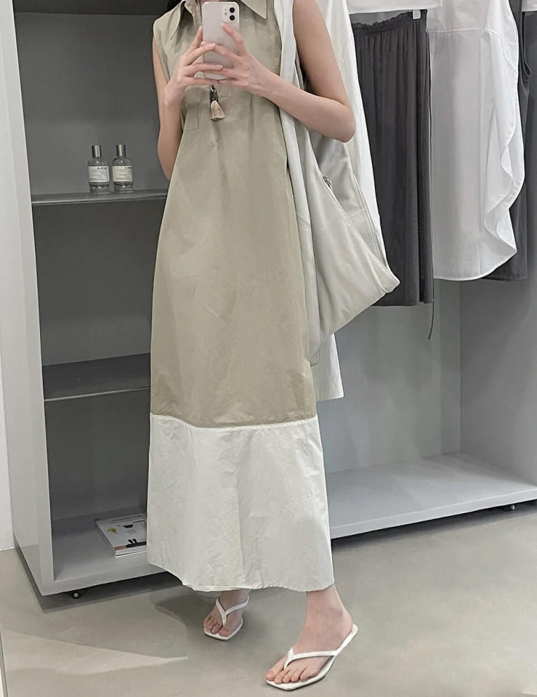 Pixie Market Khaki and White Collar Shirt Dress