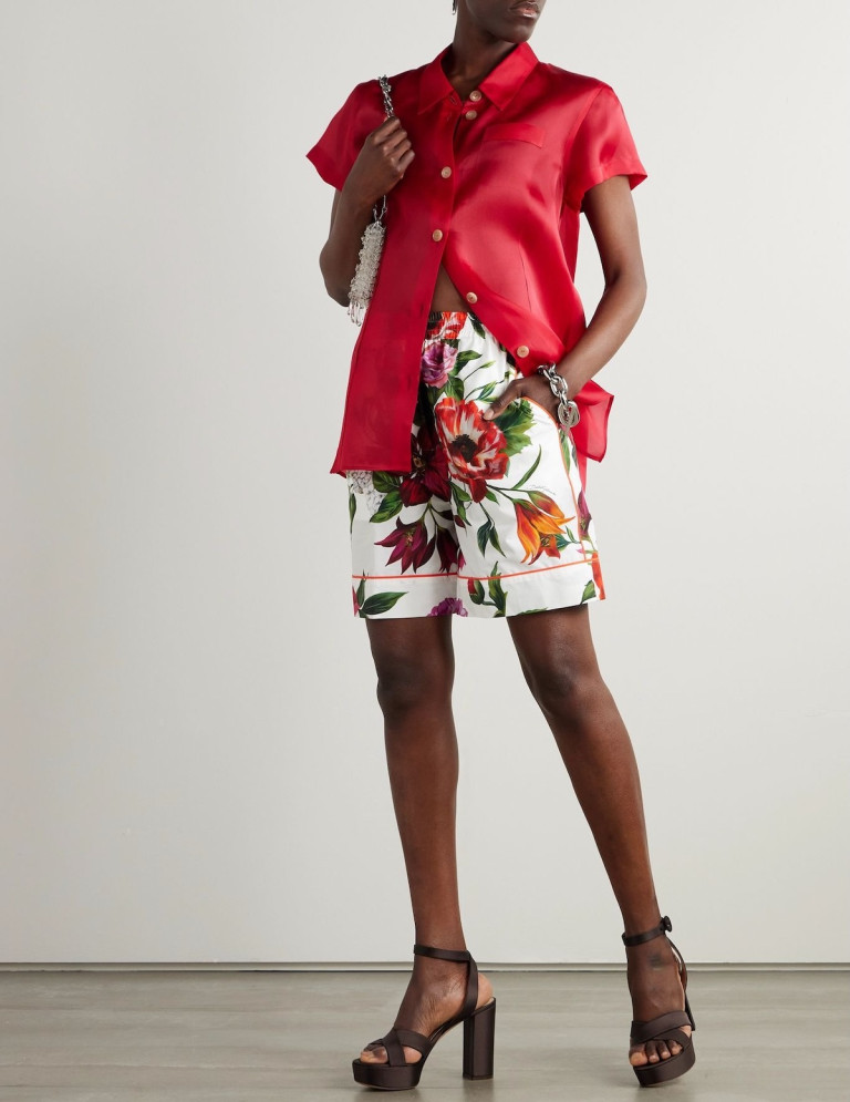 Dolce Gabbana Floral-Print Cotton-Poplin Shorts