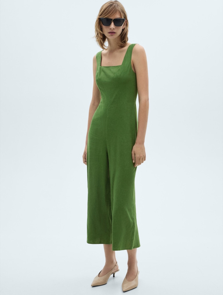 Mango Straight-Fit Linen Jumpsuit