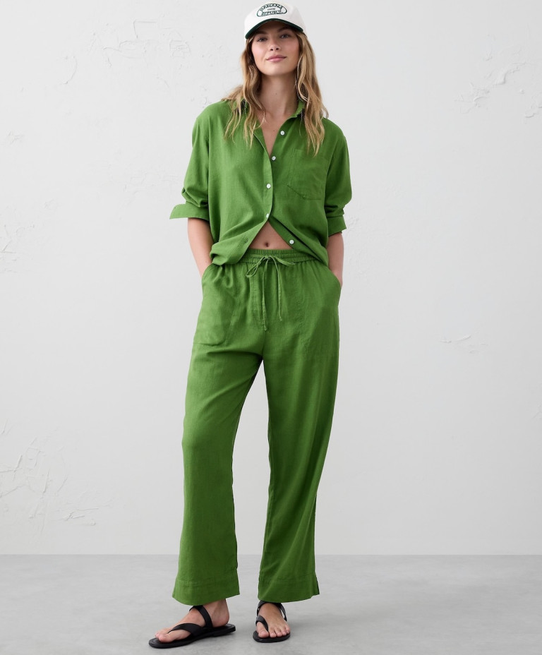 Banana Republic Straight Linen-Blend Pull-On Pant