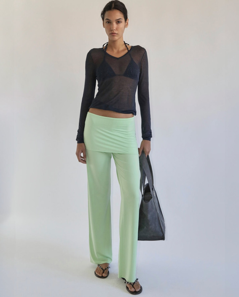 Paloma Wool Alexia Light Green Stitched Cupro Pants