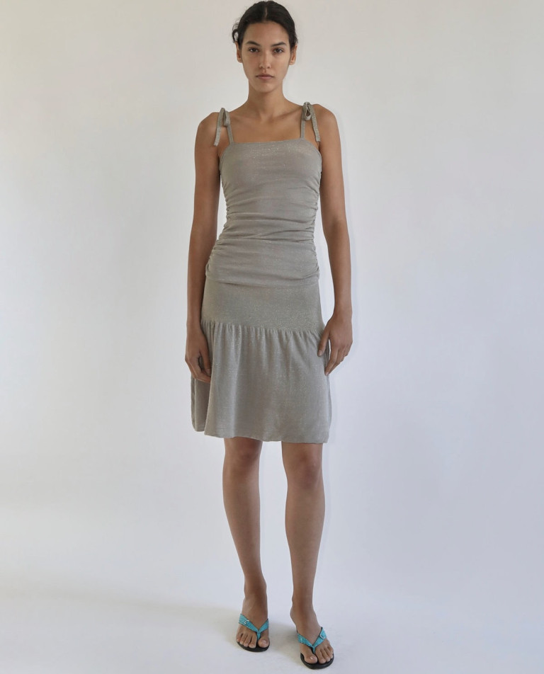 Paloma Wool Jeny Grey Fitted Bandeau Dress With Adjustable Straps