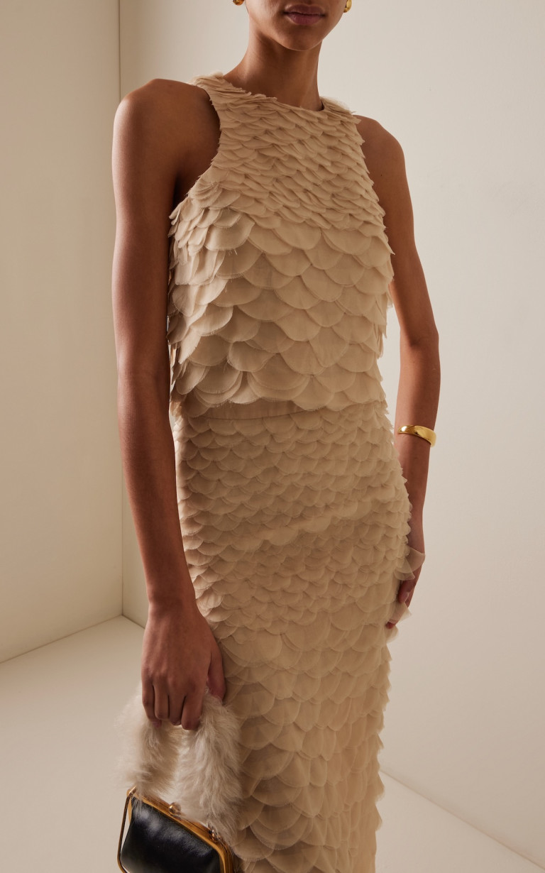 TWP Fishscale Shell Embellished Silk Top