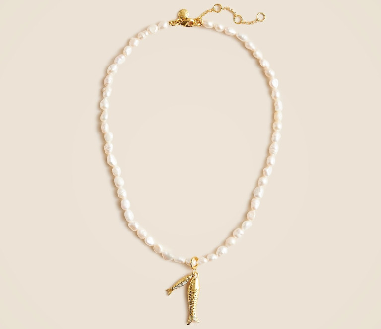 JCrew Nautical Pearl Fish Charm Necklace