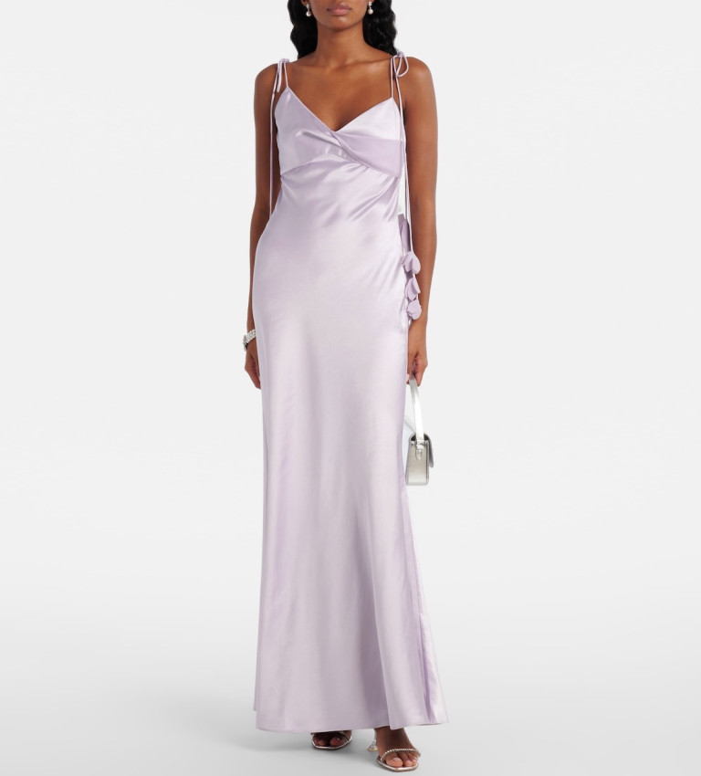 Self-Portrait Floral-Applique Satin Maxi Dress