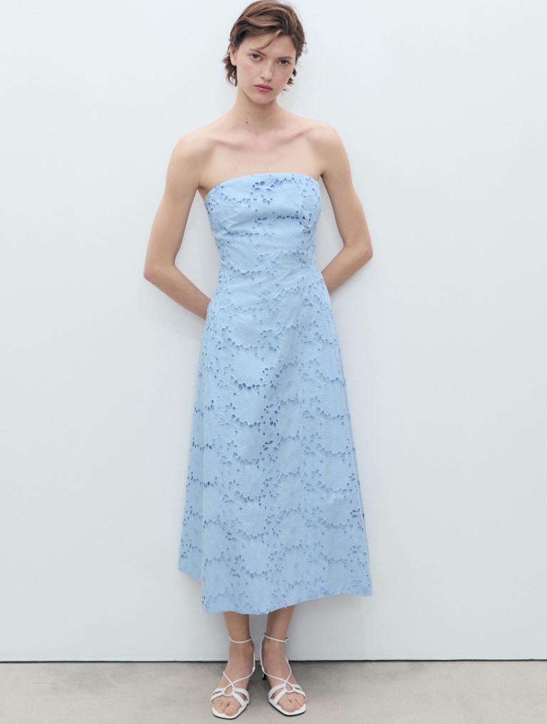 Mango English Embroidered Strapless Dress