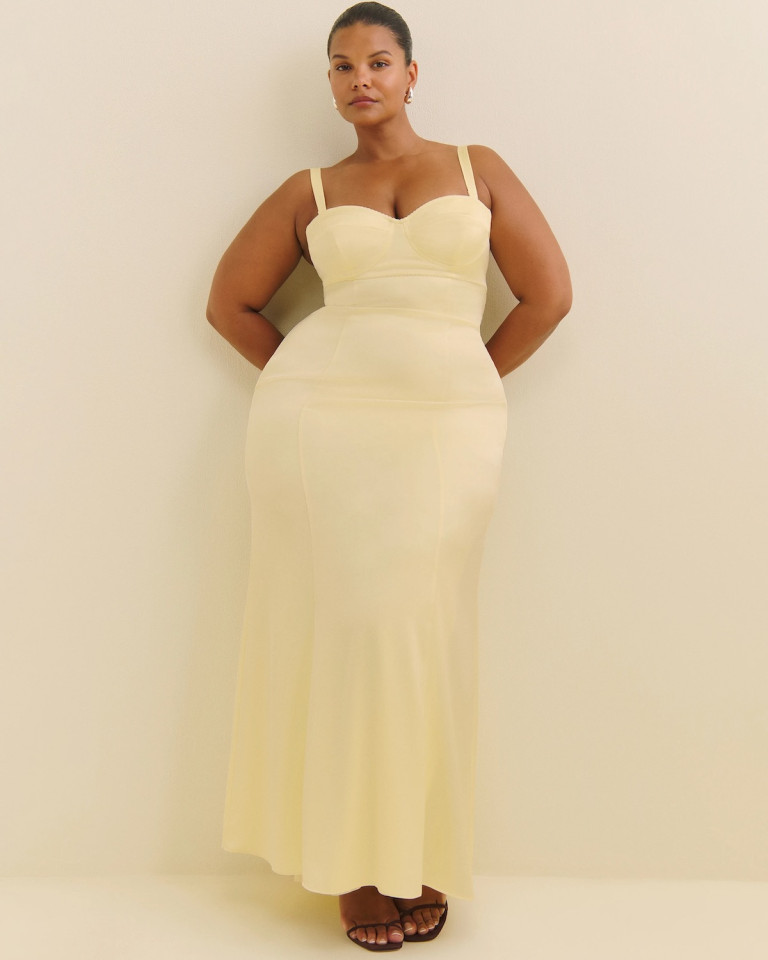 Reformation x Devon Lee Carlson Britney Satin Dress Es