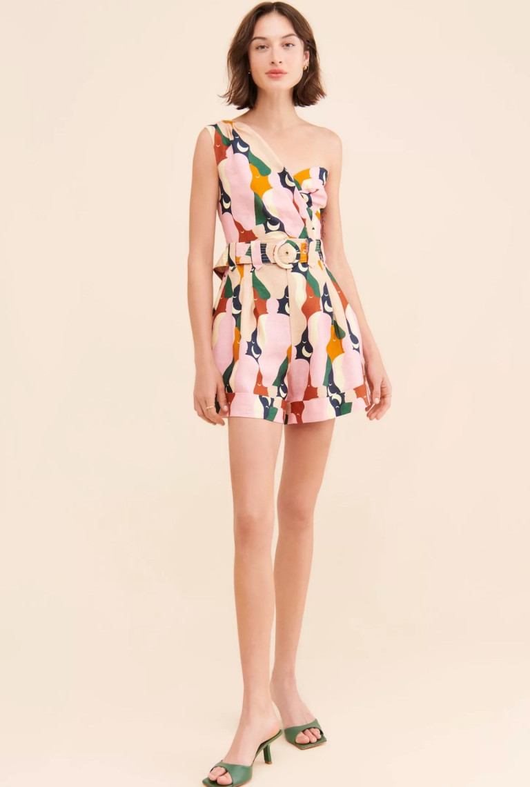 FARM Rio The Kiss Multicolor One Shoulder Romper