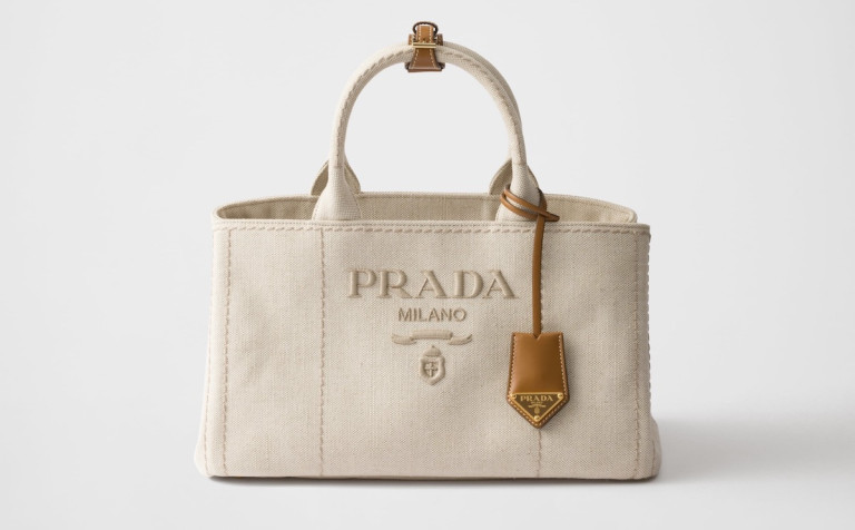 Prada Jardiniere Large Linen Blend Handbag