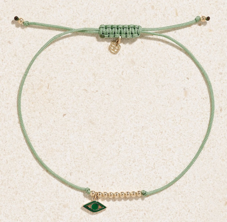 Sydney Evan Evil Eye 14-Karat Gold Cord and Enamel Bracelet