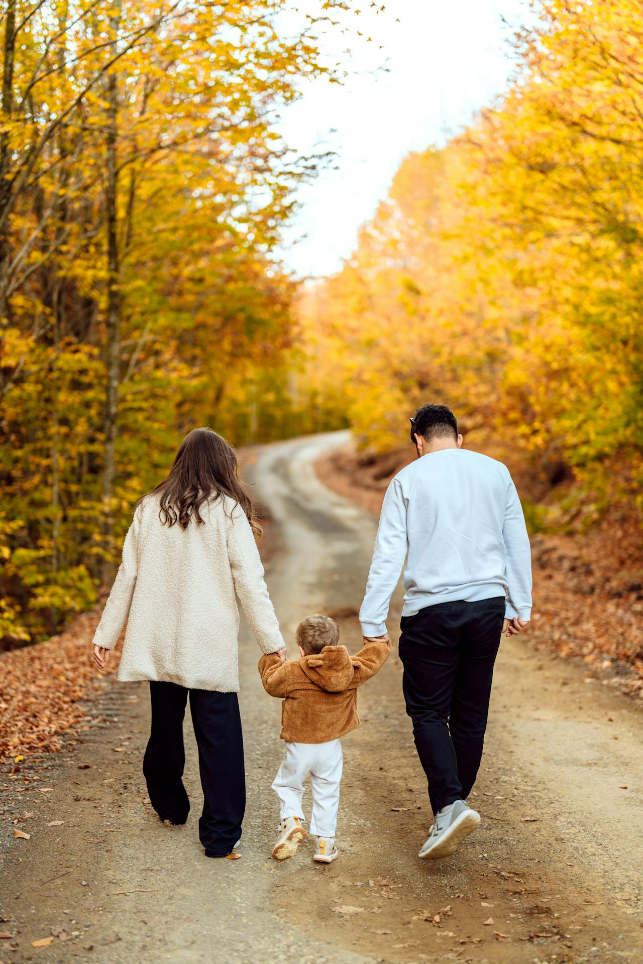 Fall Family Walk on a Scenic Dirt Road