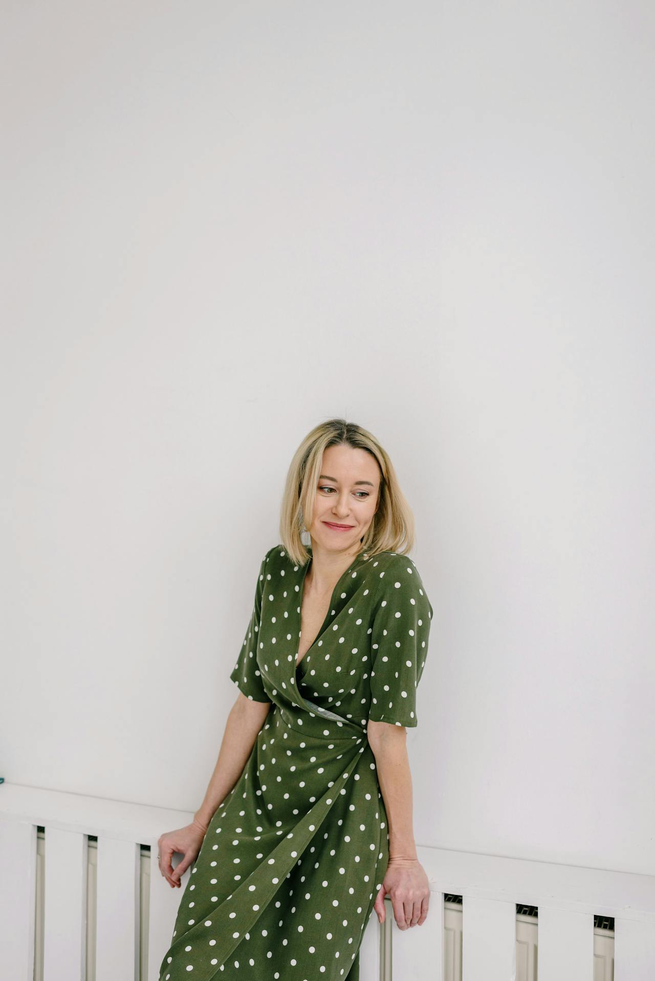 A Woman Wearing Polka Dots Dress