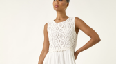 White Crochet Bodice Midi Dress